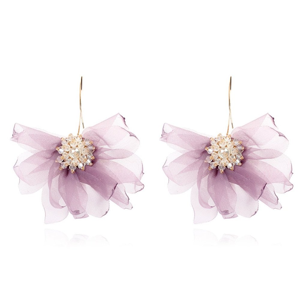 Flower Sheer Fabric Drop Earrings. 💕last white one - Picture 3 of 8